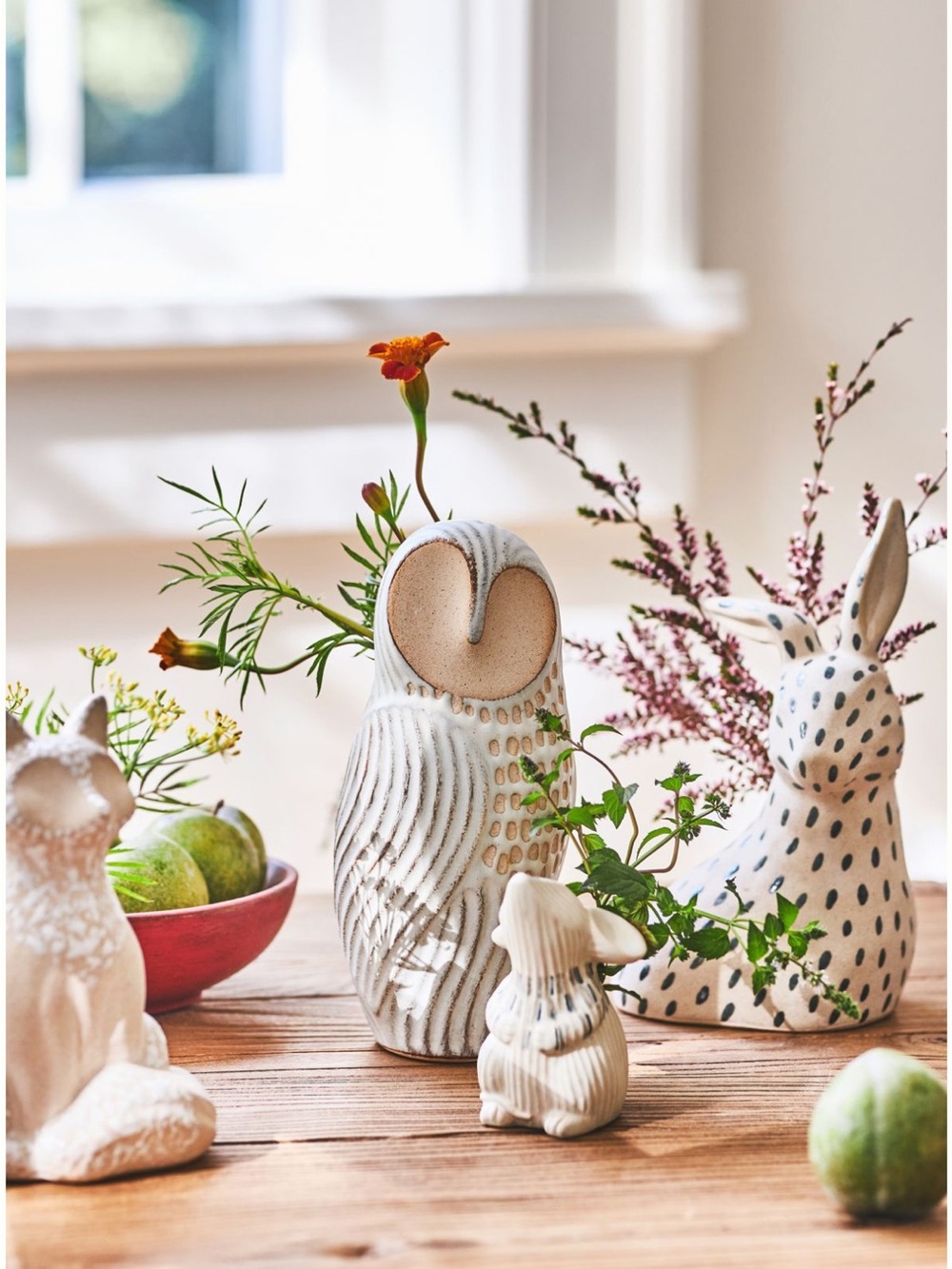 AntroHome Ceramic Animal Figurine Trio - Beige & Black Accents